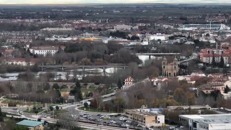 Bird's-eye-view-of-Salamanca-city-in-Spain,-drone-aerial-video