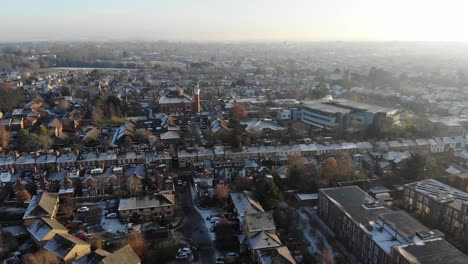Slow-drone-shot-of-housing-estate-in-Oxford-City-on-a-cold-frosty-morning