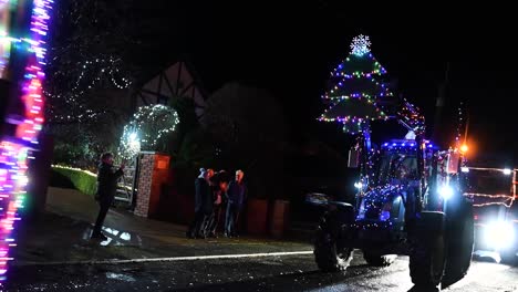Christmas-Tree-within-the-Festive-Hope-Tractor-Run,-Horseman's-Green,-Whitchurch,-United-Kingdom