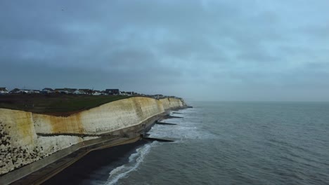 Drone-shot-English-coast-with-chalk-cliffs-in-Peacehaven-near-Brighton