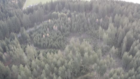 Vuelo-De-Drones-Sobre-Bosques-Austríacos-Hacia-La-Puesta-De-Sol-Nublada