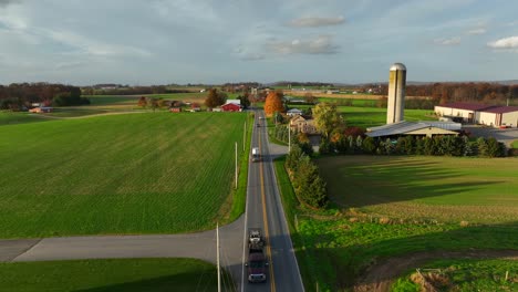 Rural-farm-scene-in-autumn-golden-hour-light