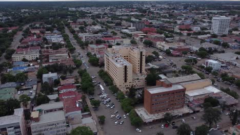 Drove-video-of-the-city-center-in-Bulawayo,-Zimbabwe