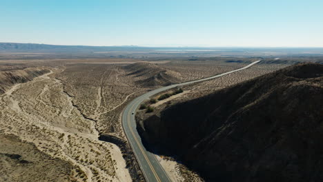 California-Highway-58-passes-through-the-Mojave-Desert-landscape---aerial-view