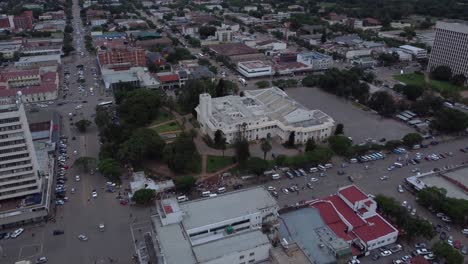 Drove-video-of-the-City-Hall-in-Bulawayo,-Zimbabwe