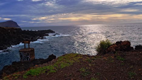 Atemberaubende-Aufnahme-Der-Insel-Teneriffa-Nach-Sonnenuntergang,-Kanarische-Inseln,-Spanien