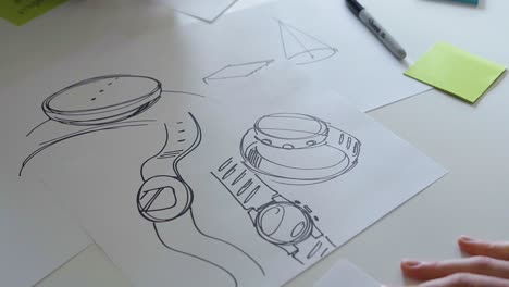Corporate-professional-person-draws-and-designs-and-creates-a-diagram-and-drawing-of-a-wrist-watch