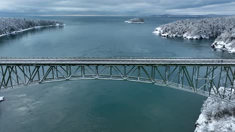 Wide-aerial-view-of-Deception-Pass-bridge-with-no-cars-on-it-in-with-snow-all-around