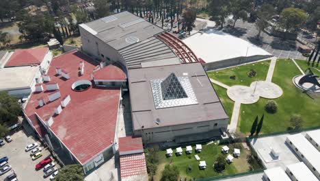 Aerial-view-orbiting-over-beautiful-architecture-at-the-University-of-Mexico
