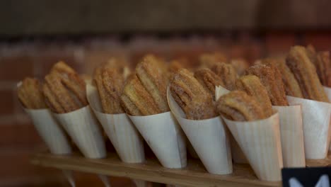Churro-Treats-on-Dessert-Table,-Close-up