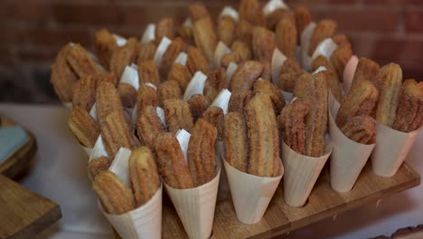 Sugary-and-Fried-Churro-Treats-on-Display,-Close-up-with-No-People