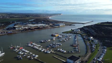 Aerial-view-Newhaven-marina-and-port-town-in-East-Sussex-in-England