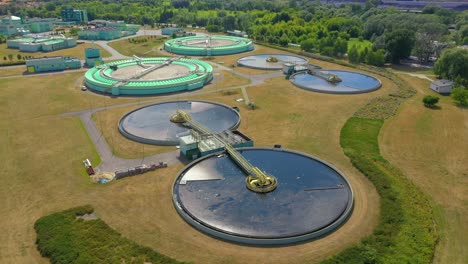 Aerial-view-of-modern-water-cleaning-facility-at-urban-wastewater-treatment-plant