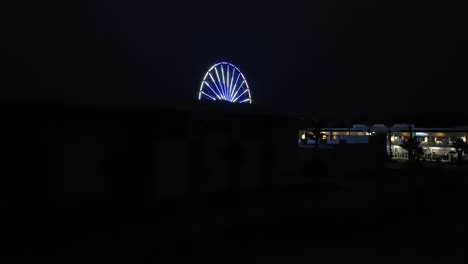Blick-Auf-Das-Riesenrad-Am-Frühen-Morgen-Am-Kai-In-Orange-Beach,-Alabama