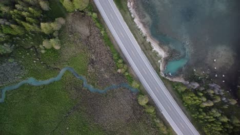 Aerial-Top-Down-of-Road-and-Blue-Stream