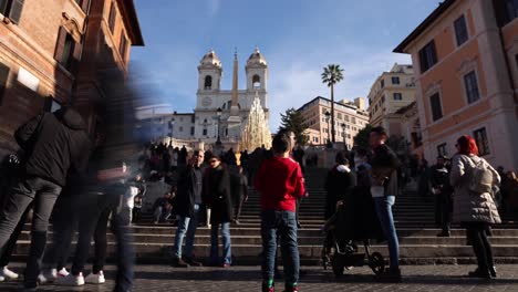 Pasos-Españoles-Roma,-Italia-Time-lapse-Con-Personas