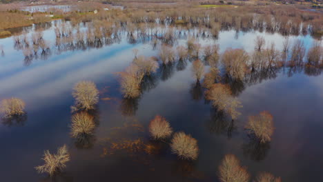 Aerial-drone-view-of-a-flooded-river