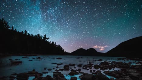 Timelapse-of-the-Milky-Way-Galaxy-stars-at-nighttime-over-a-lake-with-trees-and-mountains-in-the-distance