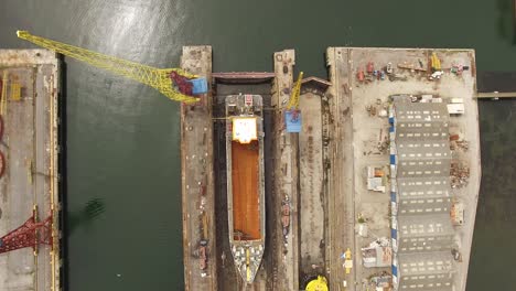 Drone-flying-around-the-shipyard-Top-View