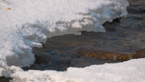 Gletscherschmelze-Aus-Nächster-Nähe,-Die-Im-Winter-Island-Einen-Flachwasserstrom-Erzeugt