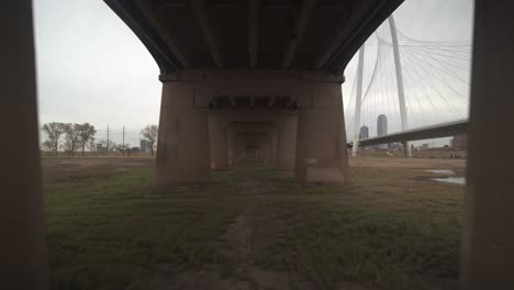 Under-bridge-view-of-the-The-Margaret-Hunt-Hill-Bridge-Walkway-in-Dallas