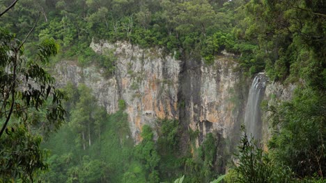 Elevated-view-of-Purling-Brook-Falls-in-Springbrook-National-Park,-Gold-Coast-Hinterland,-Queensland,-Australia
