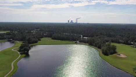 Aerial-video-of-coal-burning-power-plant-near-environmental-land