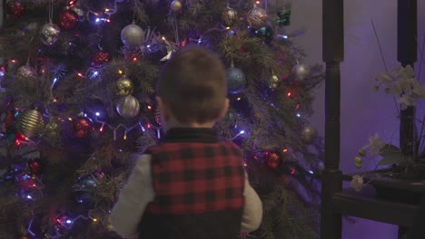 Boy-playing-with-Christmas-tree-decorations