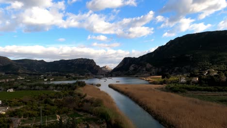 Time-lapse-of-a-clouds-passing-over-a-large-reservoir-in-Spain