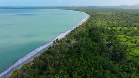 Lush-Green-Tropical-Trees-Along-The-Calm-Blue-Sea-In-Playa-Bahai-Esmeralda-In-Miches,-Dominican-Republic