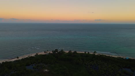 Aerial-view-of-Paradise-Beach-in-Mexico-at-sunset