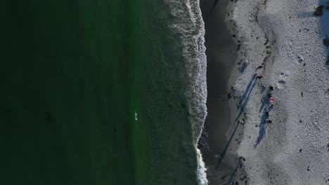 People-enjoying-their-summer-on-Pine-Point-Beach-Topdown-Aerial-View