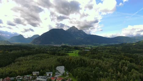Bird's-eye-view-showing-Austrian-Alps-in-lush-environment