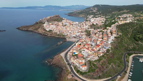 Castelsardo-coastal-village-in-Sardinia,-Italy---4k-Drone-Aerial