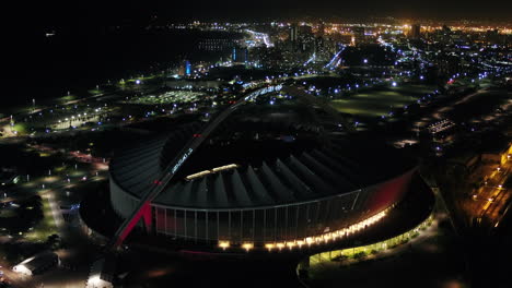 Drohnenaufnahme-In-Der-Nacht-Des-Moses-Mabhida-Stadions-Während-Der-Fußballweltmeisterschaft-201-In-Südafrika
