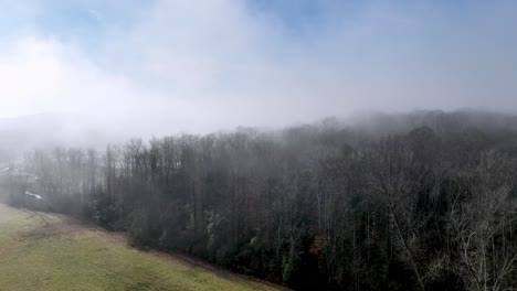 Niebla-Colgando-Sobre-Las-Copas-De-Los-árboles-En-El-Condado-De-Wilkes-Nc,-Carolina-Del-Norte