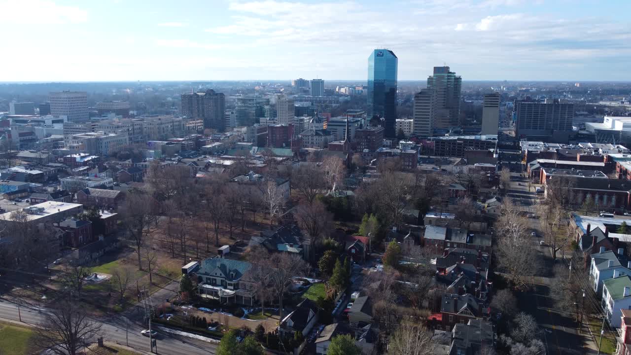 Premium stock video Lexington, kentucky downtown skyline, aerial