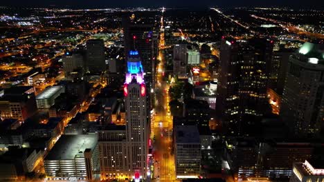 Aerial-Downtown-Night---Leveque-Tower---Columbus,-Ohio