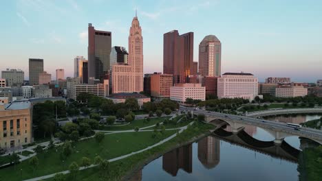 Aerial-Cityscape---Columbus,-Ohio---Sunset