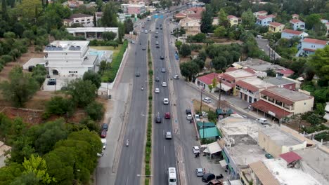 Aerial-view-of-corfu-traffic-in-summer
