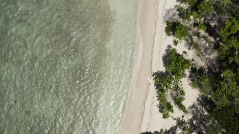 AERIAL---White-sand-beach,-Playa-Teco-Maimon,-Dominican-Republic,-top-down-forward