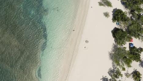AERIAL---White-sand-Playa-Teco-Maimon,-Dominican-Republic,-top-down-forward