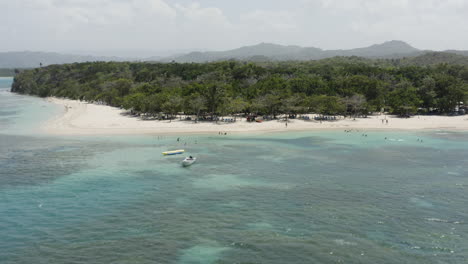 AERIAL---White-sand-beach-paradise,-Playa-Teco-Maimon,-Dominican-Republic,-forward