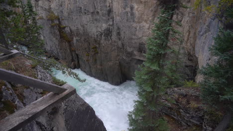 Sunwapta-River-Canyon,-Downstream-of-Waterfall