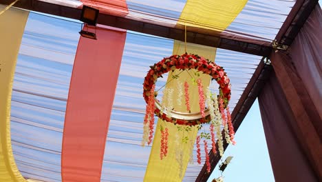 Beautiful-ornamental-hanging-flower-chandelier-from-outdoor-wedding-tents