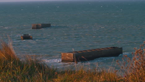 Remains-of-the-mulberry-harbour,-used-by-the-allied-army-in-the-d-day,-during-the-World-War-II