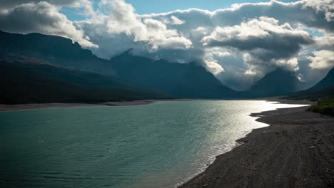 Time-Lapse,-Clouds-Inversions-Above-Glacial-River-and-Peaks-of-Glacier-National-Park,-Montana-USA