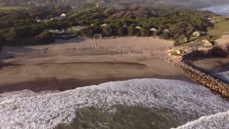 Waves-breaking-on-Luna-Roja-beach,-Chapadmalal-in-Argentina