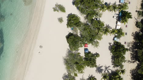 AERIAL---White-sand-beach,-Playa-Teco-Maimon,-Dominican-Republic,-top-down-reverse