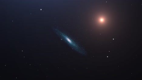 Eine-Kleine-Galaxie-Und-Ein-Heller-Stern,-Der-Im-Universum-Schwebt
